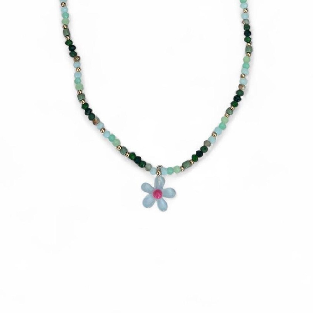 Beaded Necklace with Flower Pendant - Picture 2 of 5